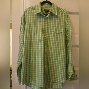 J. Peterman Co. Mens L Long Sleeve Button Up Shirt Green White Gingham Check